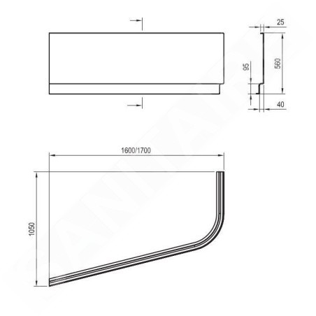 Ravak Chrome - Panneau frontal 1700x1050 mm, gauche, blanc CZA3100A00