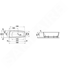 Laufen Palomba Collection - Baignoire encastrée asymétrique 1800x800 mm, blanc H2428010000001