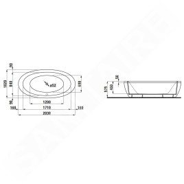 Laufen Il Bagno Alessi One - Baignoire îlot 2030x1020 mm, avec système de massage, éclairage LED et capteur, désinfection,