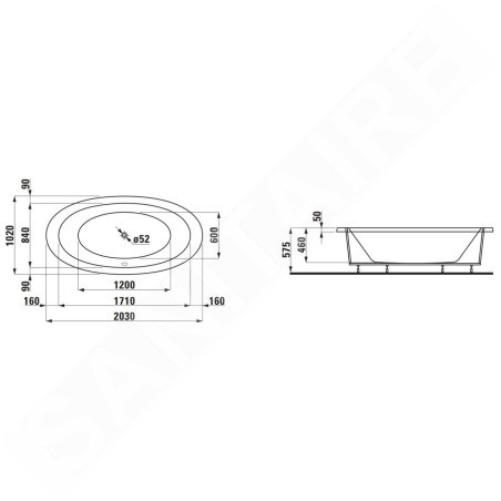 Laufen Il Bagno Alessi One - Baignoire encastrée 2030x1020 mm, avec système de massage, éclairage LED et capteur, désinfection,