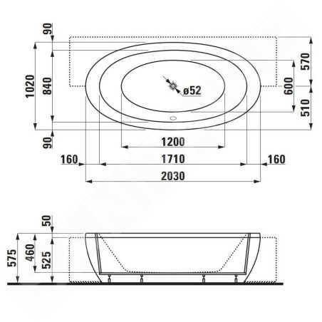 Laufen Il Bagno Alessi One - Baignoire semi-encastrée 2030x1020 mm, avec système de massage, éclairage LED et capteur,