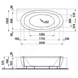 Laufen Il Bagno Alessi One - Baignoire semi-encastrée 2030x1020 mm, avec système de massage, éclairage LED et capteur, blanc