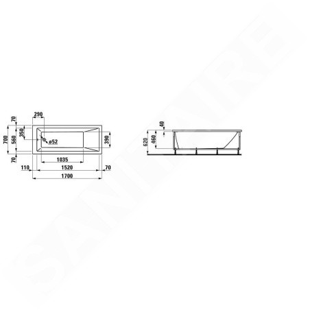 Laufen Pro - Baignoire d'angle 1700x700 mm, avec système de massage par air, hydromassage et capteur, blanc H2309550006451