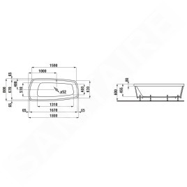 Laufen Palomba Collection - Baignoire encastrée asymétrique 1800x800 mm, blanc H2438010000001
