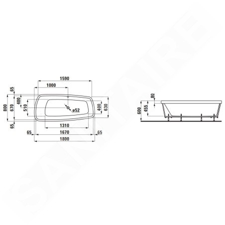Laufen Palomba Collection - Baignoire encastrée asymétrique 1800x800 mm, blanc H2438010000001