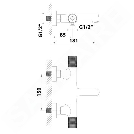 Sapho Solaris - Mitigeur thermostatique de baignoire, noir mat/cuivre WD010PG