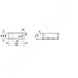 Laufen Pro - Baignoire 1600x700 mm, avec massage par air, hydromassage et capteur, blanc H2339560006451