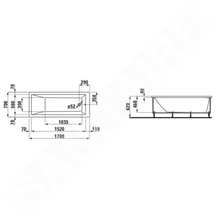Laufen Pro - Baignoire d’angle 1700x700 mm avec système d'hydromassage et capteur, blanc H2309560006351