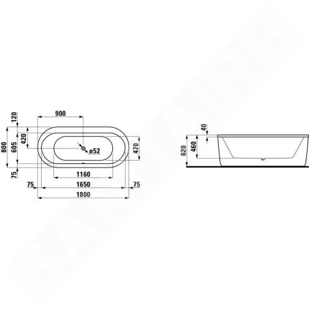 Laufen Solutions - Baignoire avec support, 1800x800 mm, blanc H2245120000001