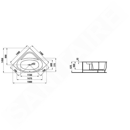 Laufen Solutions - Baignoire d'angle avec support, 1400x1400 mm, blanc H2425070000001