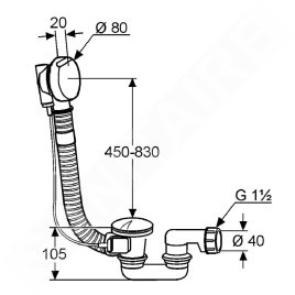 Kludi Rotexa - Garniture de vidage et trop-plein pour baignoire, avec bowden 850 mm, chrome 2140905-00
