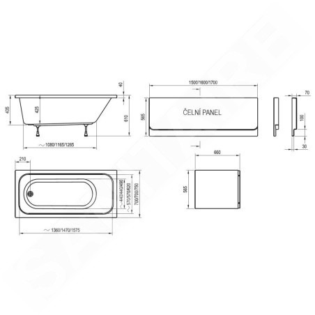 Ravak Chrome - Baignoire rectangulaire 1600x700 mm, blanc C731000000