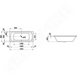 Laufen Moderna Plus - Baignoire encastrée en acier 1800x800 mm, blanc H2250600000401