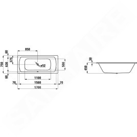 Laufen Moderna Plus - Baignoire encastrée en acier 1700x750 mm, blanc H2250700000401
