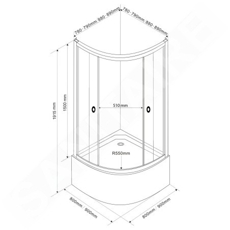 Aqualine Cabines de douche - Cabine de douche Arlen 900x900x1500 mm, blanc/verre BRICK BTR903