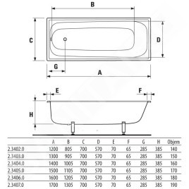 Jika Riga - Baignoire 1700x700x375 mm, blanc H2340700000001