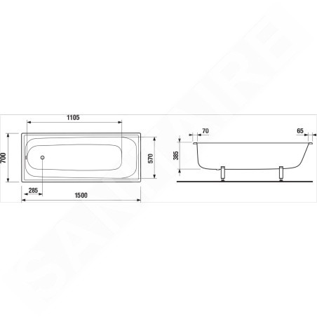 Jika Riga - Baignoire 1500x700x390 mm, blanc H2340500000001