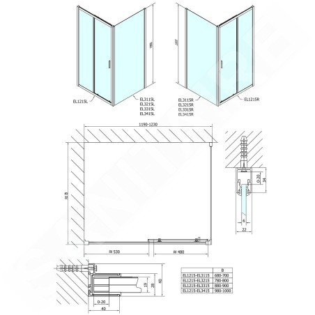 Polysan Easy Line - Porte de douche coulissante 1200 mm, aluminium poli/verre clair EL1215