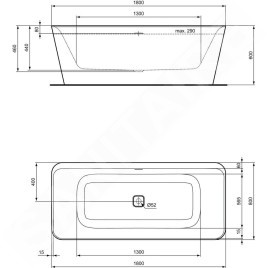 Ideal Standard Tonic II - Baignoire sur pied 1.800x800 mm, blanc E398101