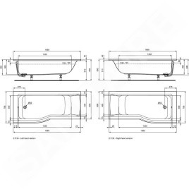 Ideal Standard Connect Air - Baignoire 1.700x800 mm, gauche, blanc E113401