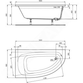 Ideal Standard Hotline - Baignoire d'angle 1.600x900 mm, gauche, blanc K275801