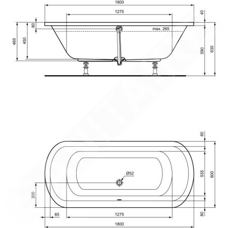 Ideal Standard Hotline - Baignoire OVAL 1.800x800 mm, blanc K275601