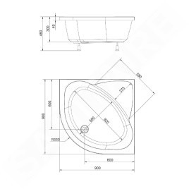 Polysan Selma - Receveur de douche en quart de cercle 90x90x30 cm, R55, profond, blanc avec construction 28711