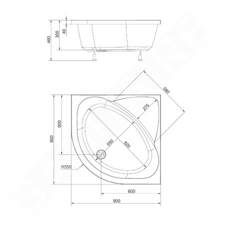 Polysan Selma - Receveur de douche en quart de cercle 90x90x30 cm, R55, profond, blanc avec construction 28711