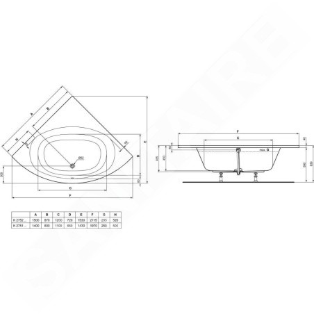 Ideal Standard Hotline - Baignoire d'angle 1.500x1.500 mm, blanc K275201