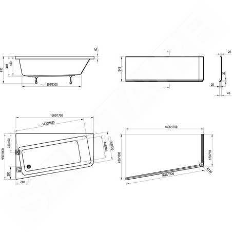 Ravak 10° - Panneau frontal 170 D, droit, blanc CZ82100A00