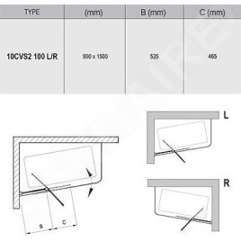 Ravak 10° - Paroi de baignoire en deux parties 10CVS2, droite, 990x1500 mm, satiné/verre transparent 7QRA0U03Z1