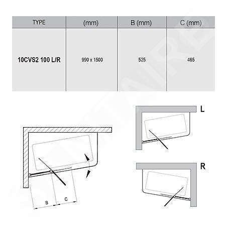 Ravak 10° - Paroi de baignoire en deux parties 10CVS2, droite, 990x1500 mm, satiné/verre transparent 7QRA0U03Z1