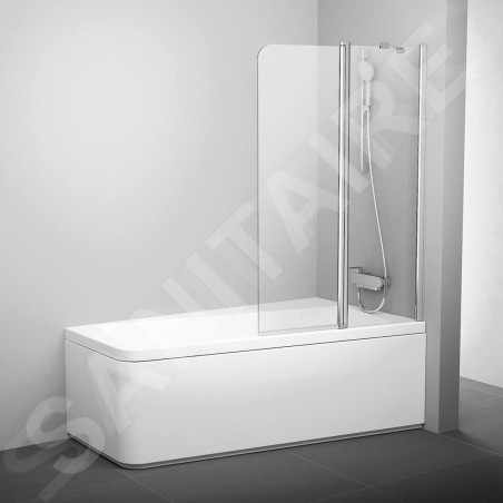 Ravak 10° - Paroi de baignoire en deux parties 10CVS2, droite, 990x1500 mm, aluminium brillant/verre transparent 7QRA0C03Z1