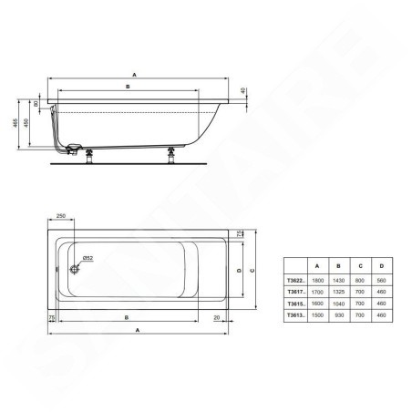 Ideal Standard Connect Air - Baignoire 1.500x700 mm, blanc T361301