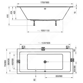 Ravak Formy 01 Slim - Baignoire 1700x750 mm, blanc C691300000
