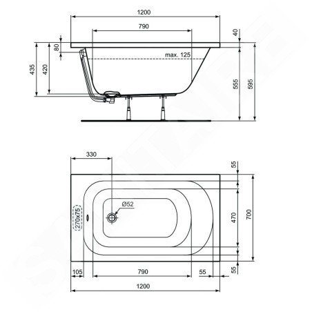 Ideal Standard Simplicity - Baignoire 1.200x700 mm, blanc W004001