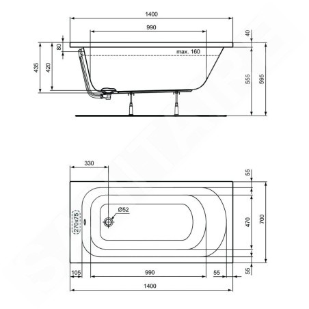 Ideal Standard Simplicity - Baignoire 1.400x700 mm, blanc W004101