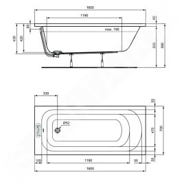 Ideal Standard Simplicity - Baignoire 1.600x700 mm, blanc W004301
