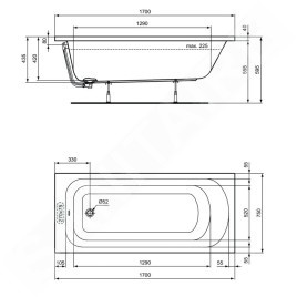 Ideal Standard Simplicity - Baignoire 1.700x750 mm, blanc W004501