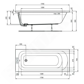 Ideal Standard Simplicity - Baignoire 1.700x700 mm, blanc W004401
