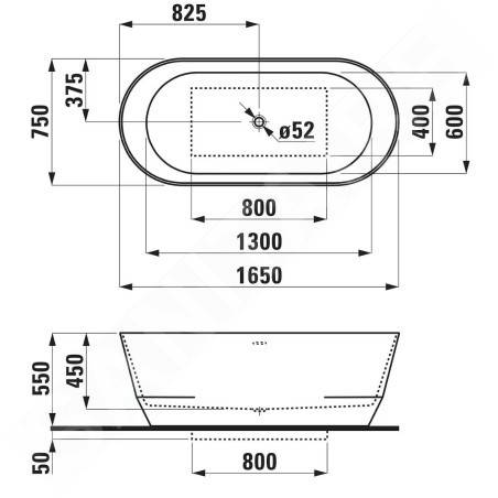 Laufen Pro - Baignoire ilôt 1650x750x550 mm, avec bonde, blanc H2399520000001