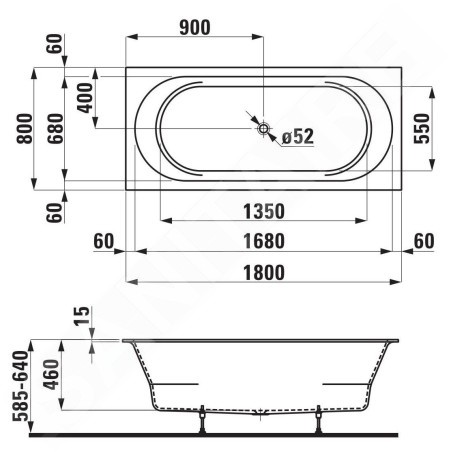 Laufen Pro - Baignoire encastrable 1800x800 mm, blanc H2409500000001