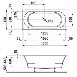 Laufen Pro - Baignoire encastrable 1700x750 mm, blanc H2429500000001