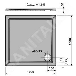 Polysan Receveurs de douche - Receveur de douche en marbre de synthèse AURA, 1000x1000 mm, blanc 60511