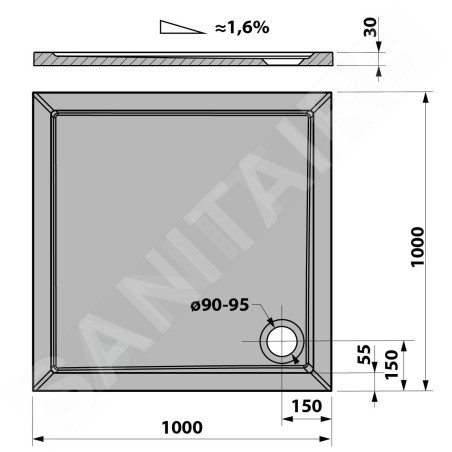 Polysan Receveurs de douche - Receveur de douche en marbre de synthèse AURA, 1000x1000 mm, blanc 60511