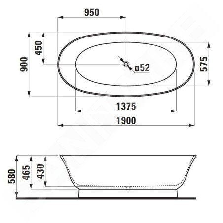 Laufen The New Classic - Baignoire îlot 1900x900x580 mm, blanc H2208520000001