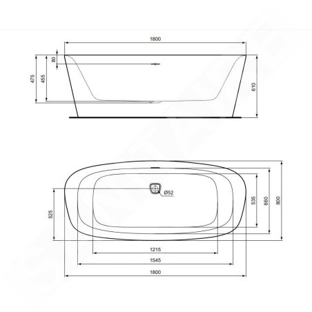 Ideal Standard Dea - Baignoire îlot 1800x800 mm, blanc mat K8721V1