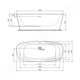 Ideal Standard Dea - Baignoire îlot 1800x800 mm, blanc mat/noir mat K8721V3