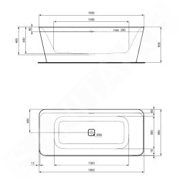 Ideal Standard Tonic II - Baignoire îlot 1800x800 mm, blanc mat K8725V1