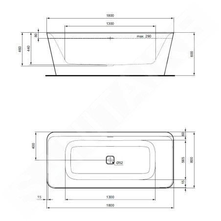 Ideal Standard Tonic II - Baignoire îlot 1800x800 mm, blanc mat K8725V1